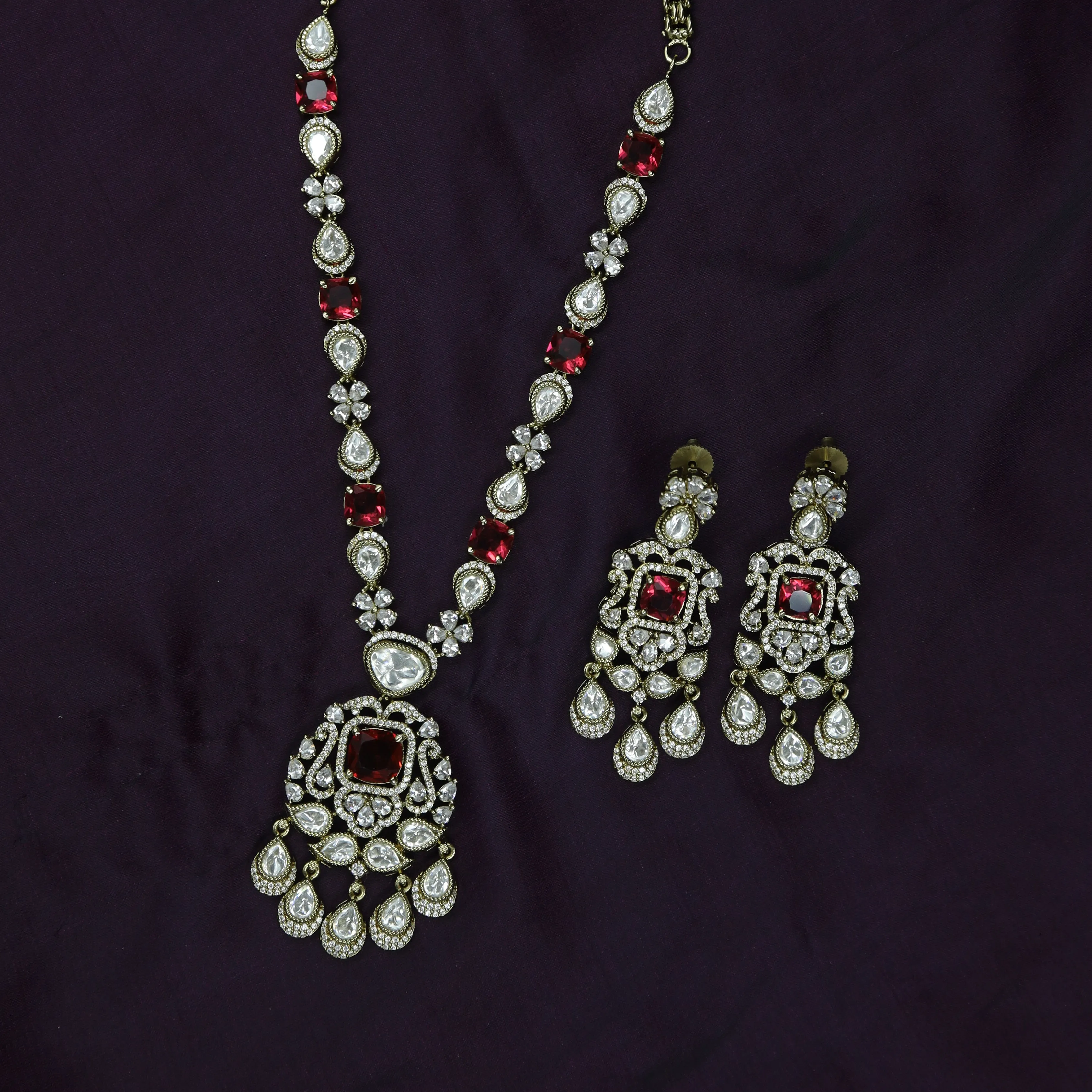 Round Neck Zircon/AD Necklace Set 10558-28