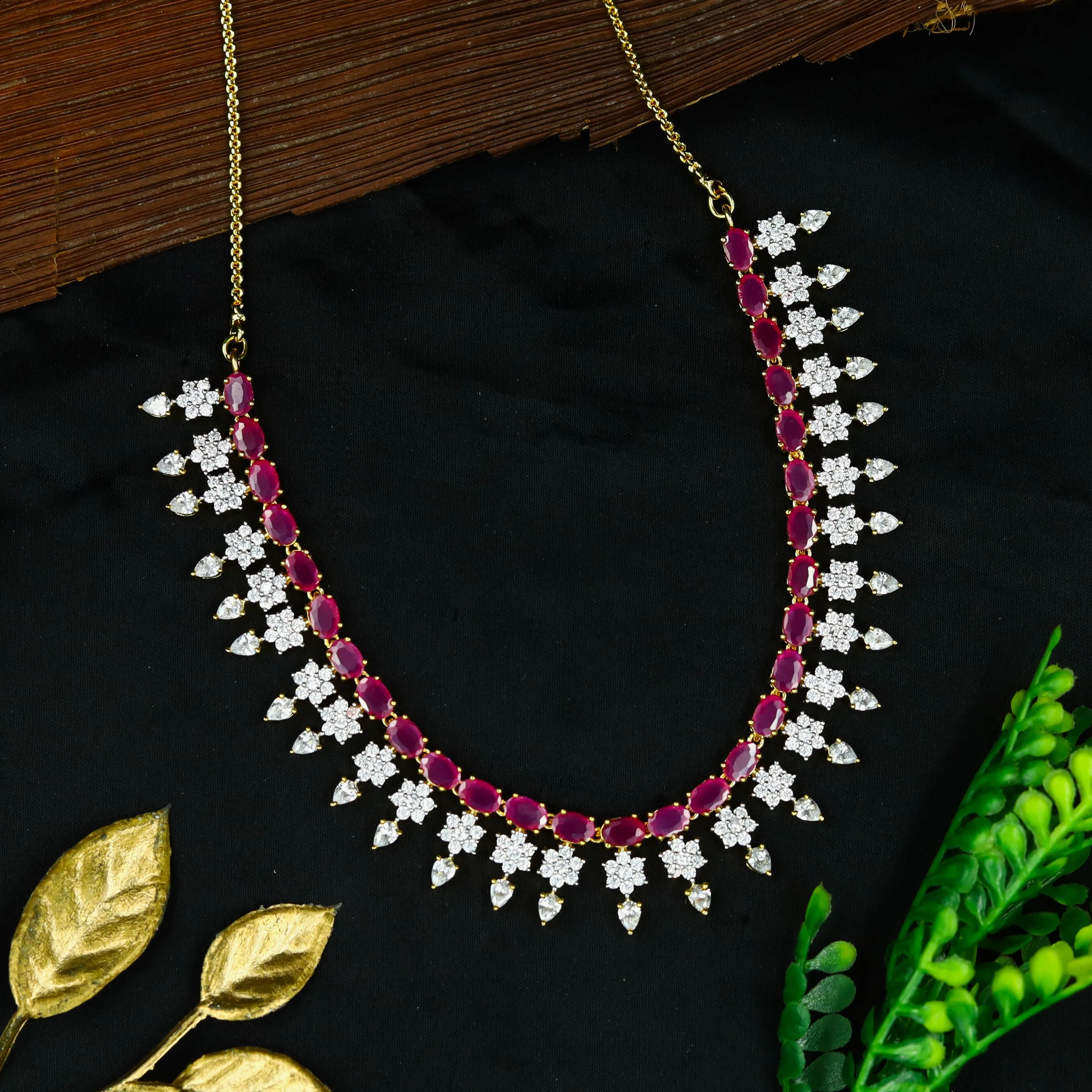Round Neck Zircon/AD Necklace Set 12765-68
