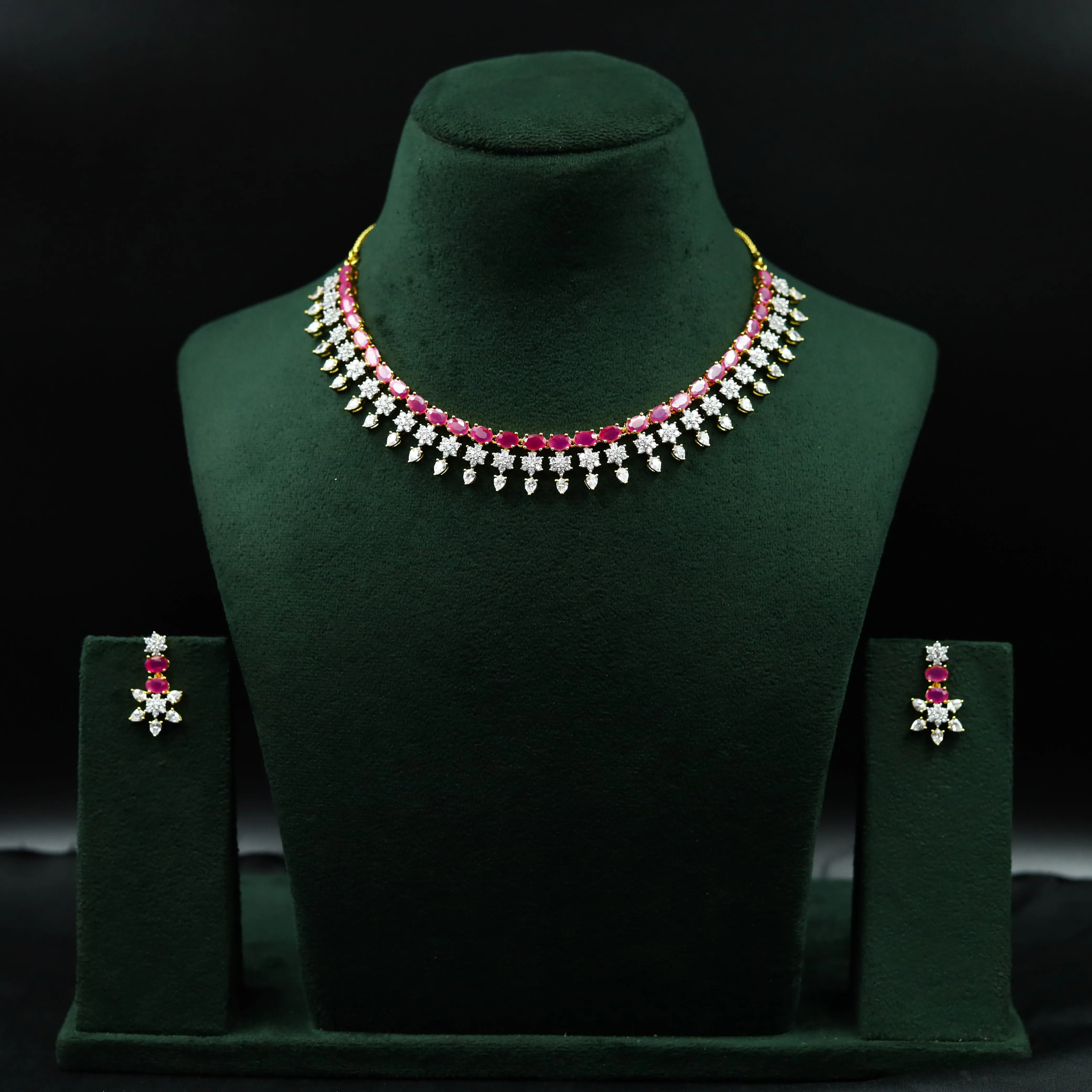 Round Neck Zircon/AD Necklace Set 12765-68