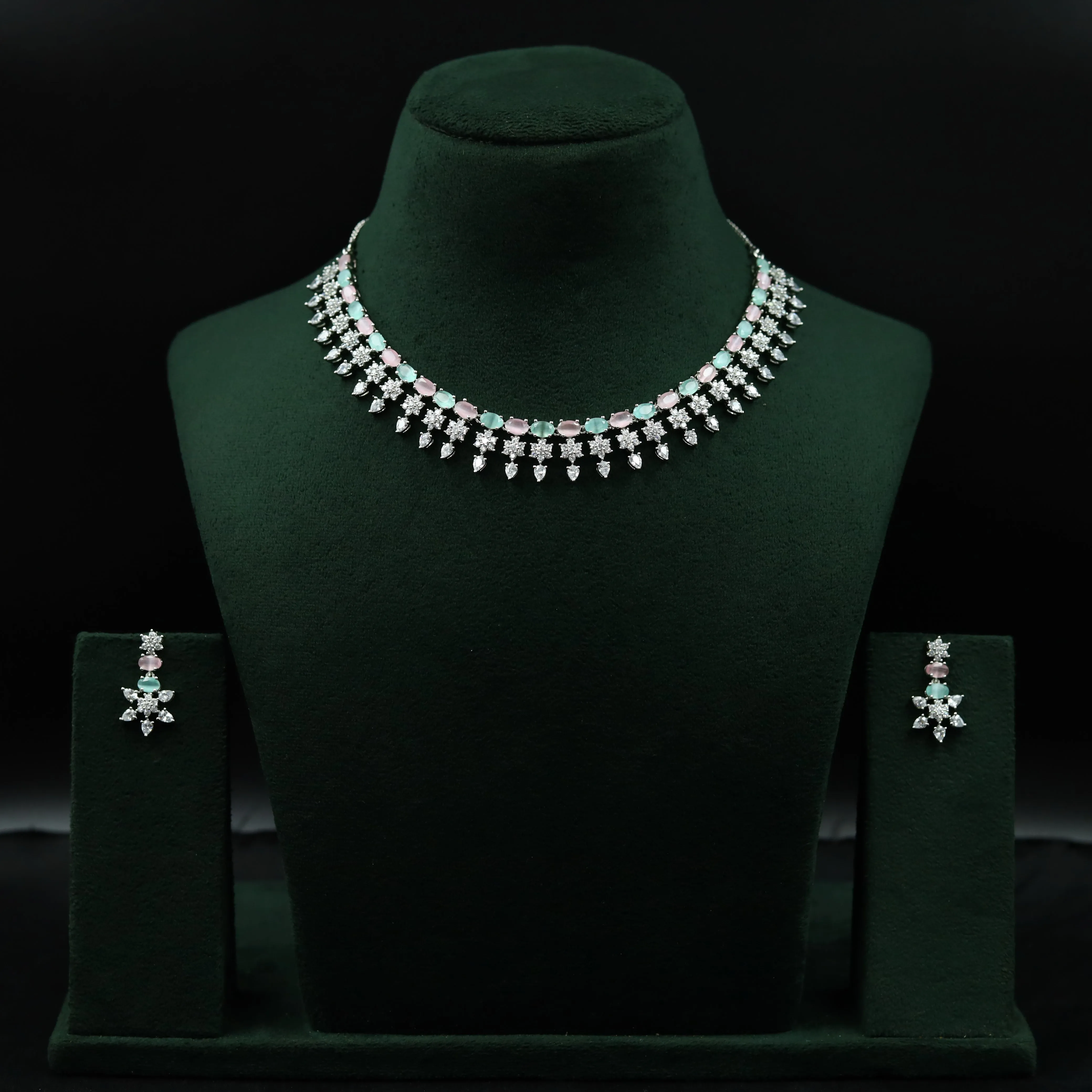 Round Neck Zircon/AD Necklace Set 12765-68