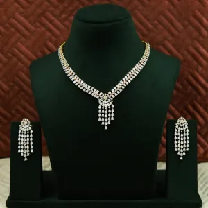 Round Neck Zircon/AD Necklace Set 12976-34