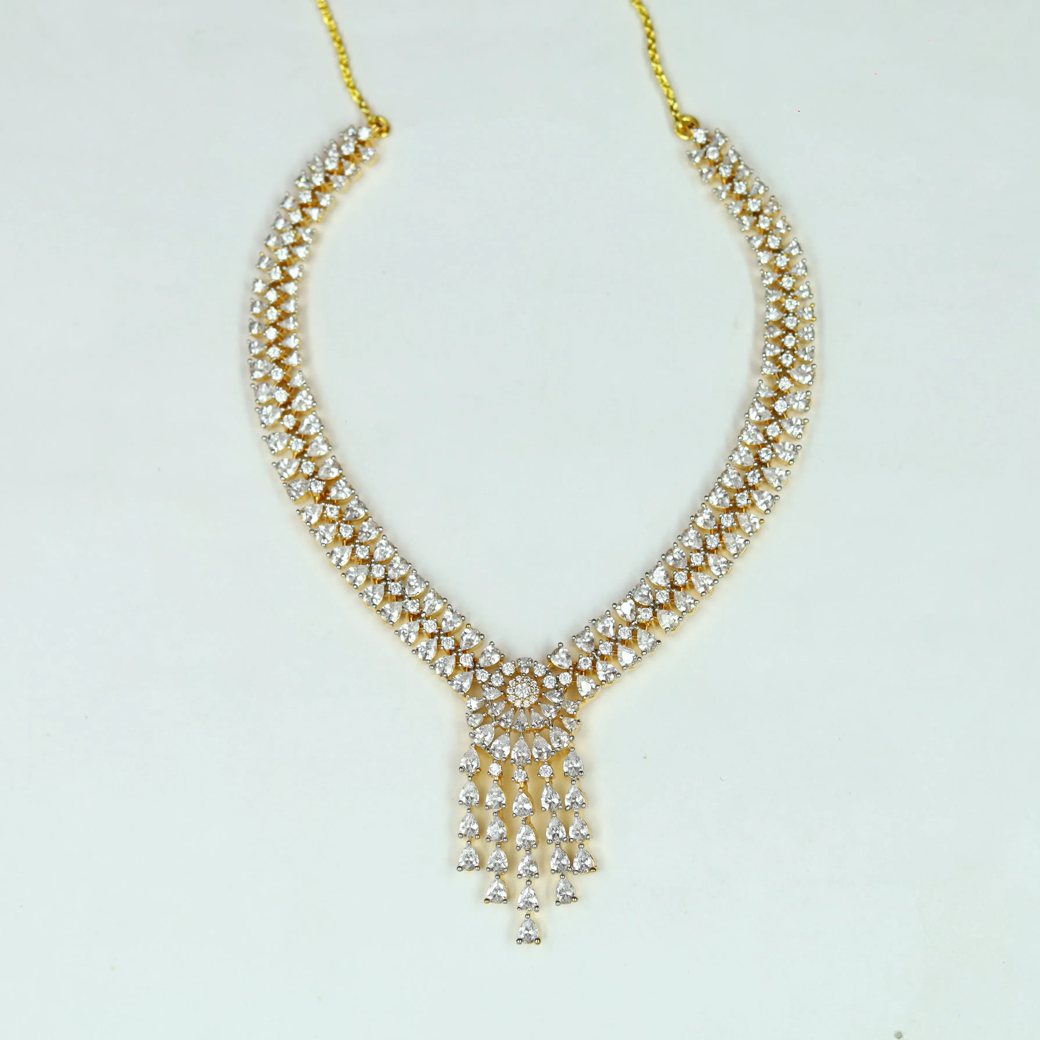 Round Neck Zircon/AD Necklace Set 12976-34