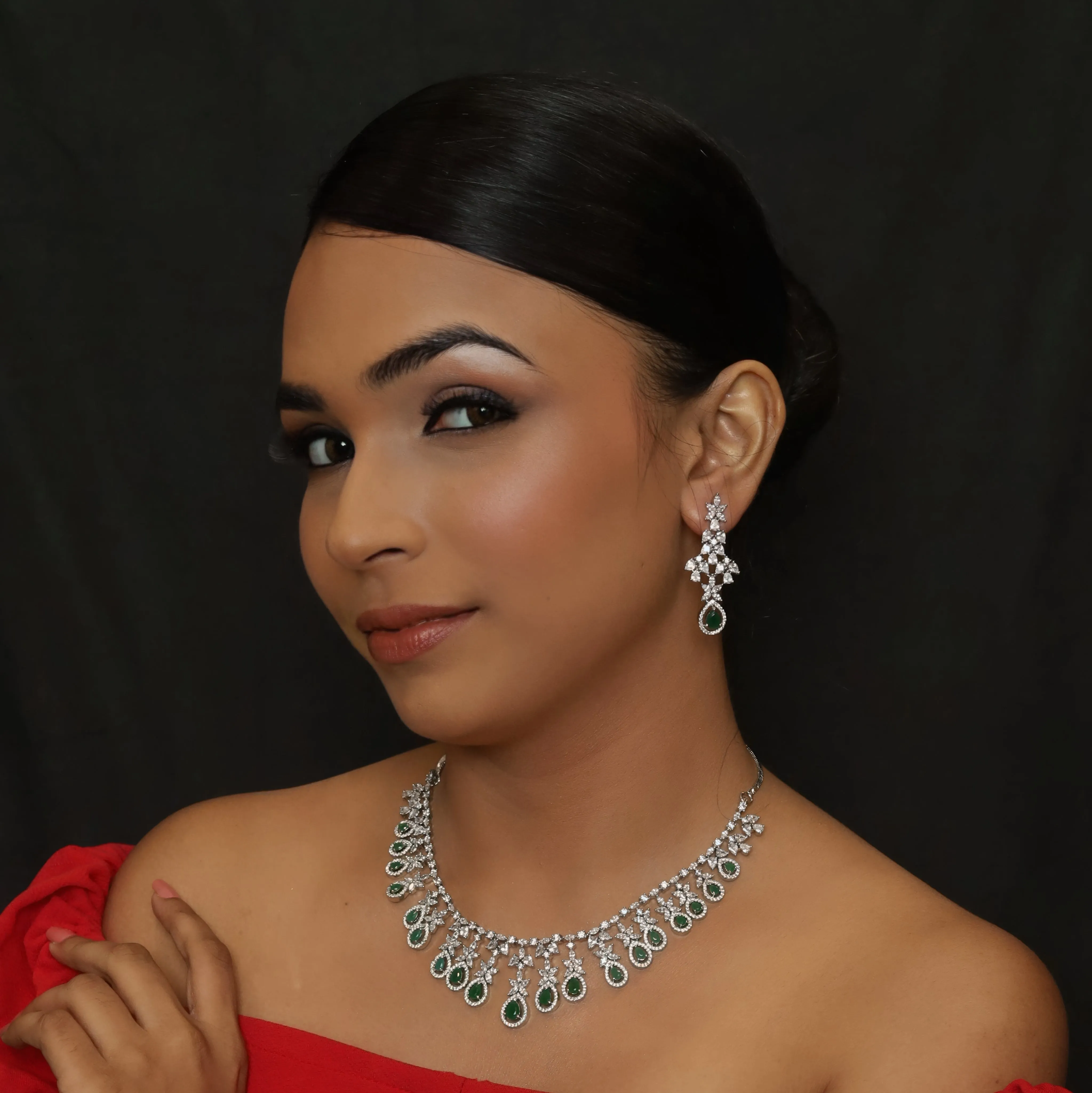 Round Neck Zircon/AD Necklace Set 5932-69