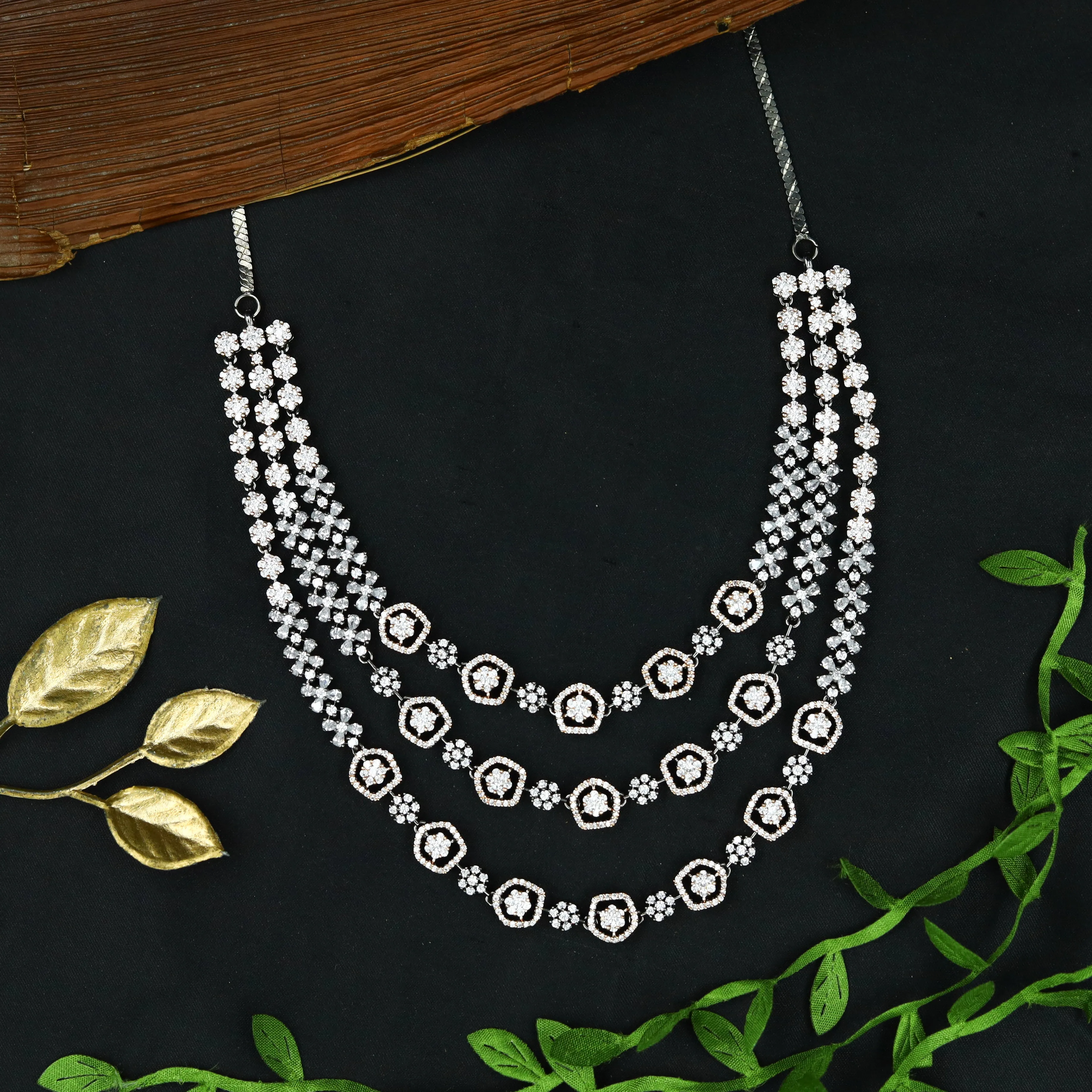 Round Neck Zircon/AD Necklace Set 6660-28