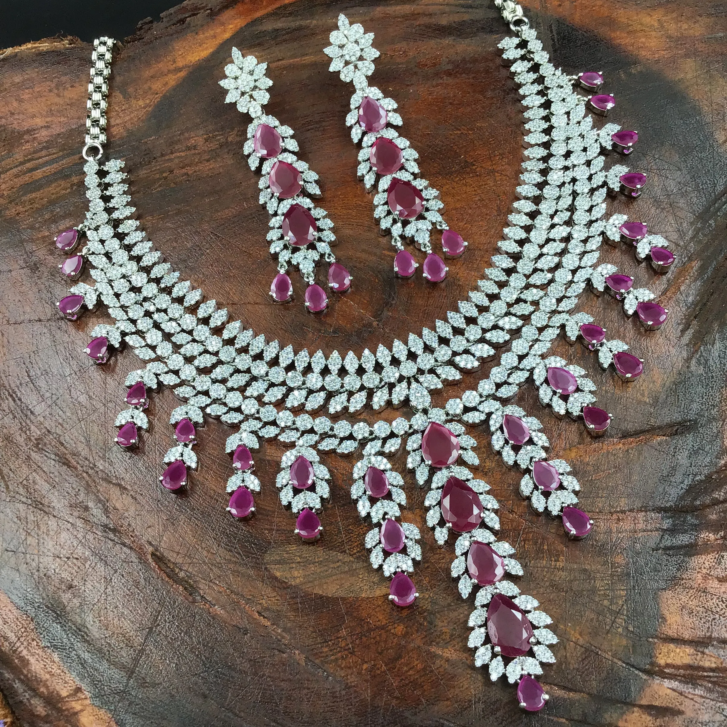 Round Neck Zircon/AD Necklace Set 8571-08