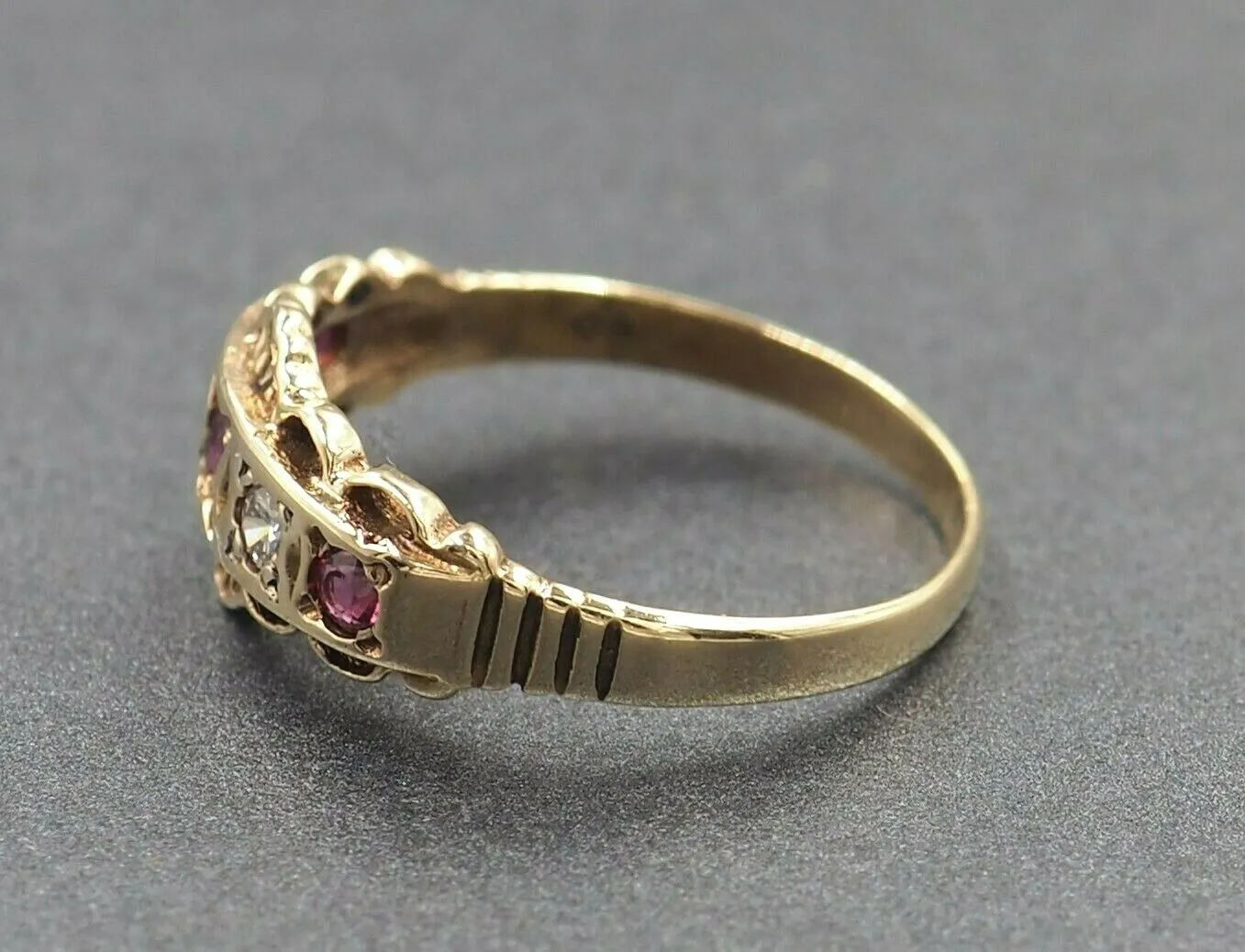 Ruby & Diamond 9ct Yellow Gold Ring Fine Dress Jewellery Band Size P 1/2