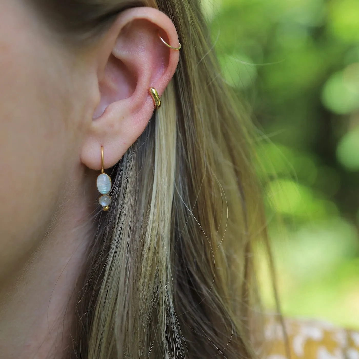 Shiny Rainbow Moonstone Little Oval Drop Earrings