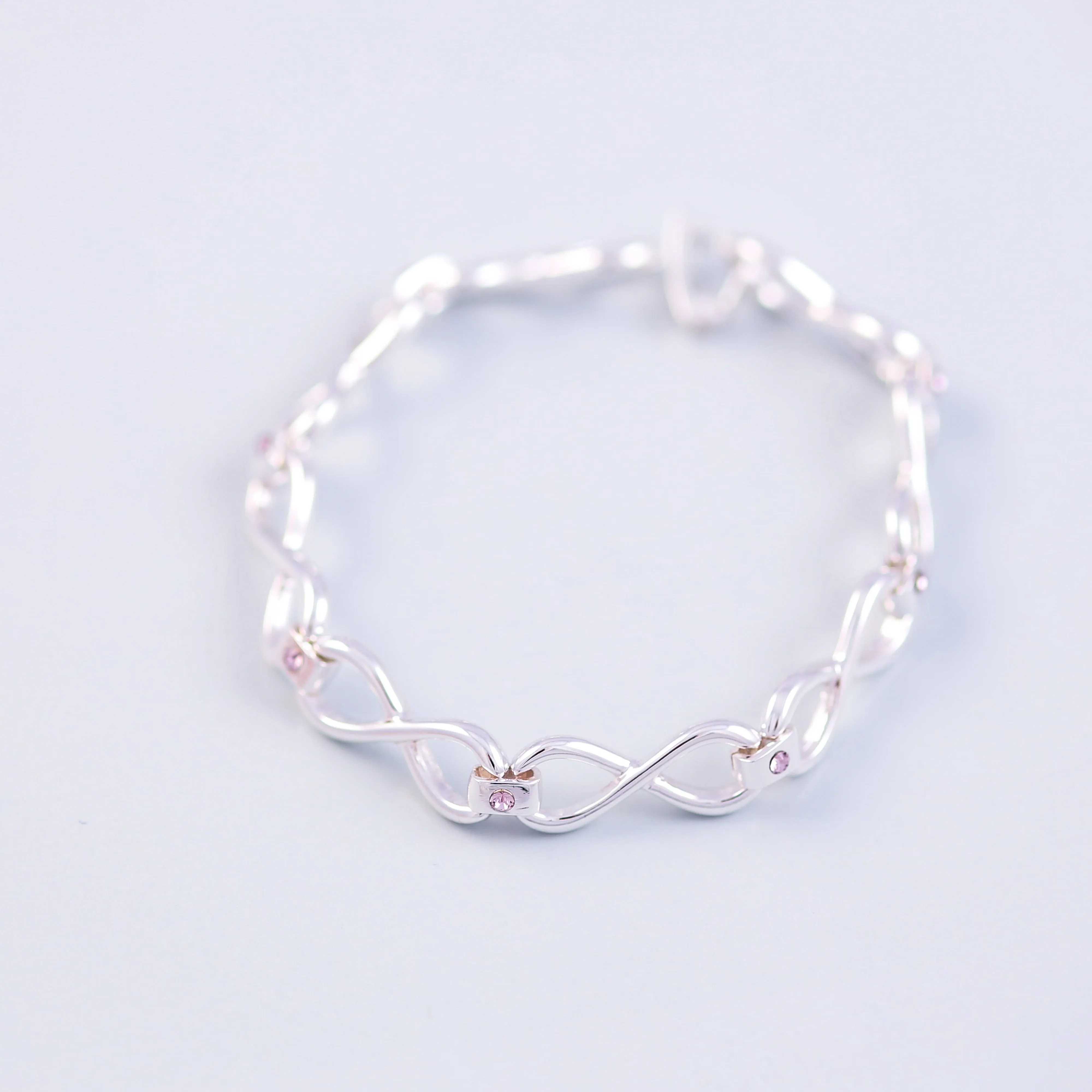 Silver Light Amethyst June Birthstone Infinity Link Bracelet