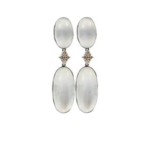Silver Moonstone And Diamond Drop Earrings