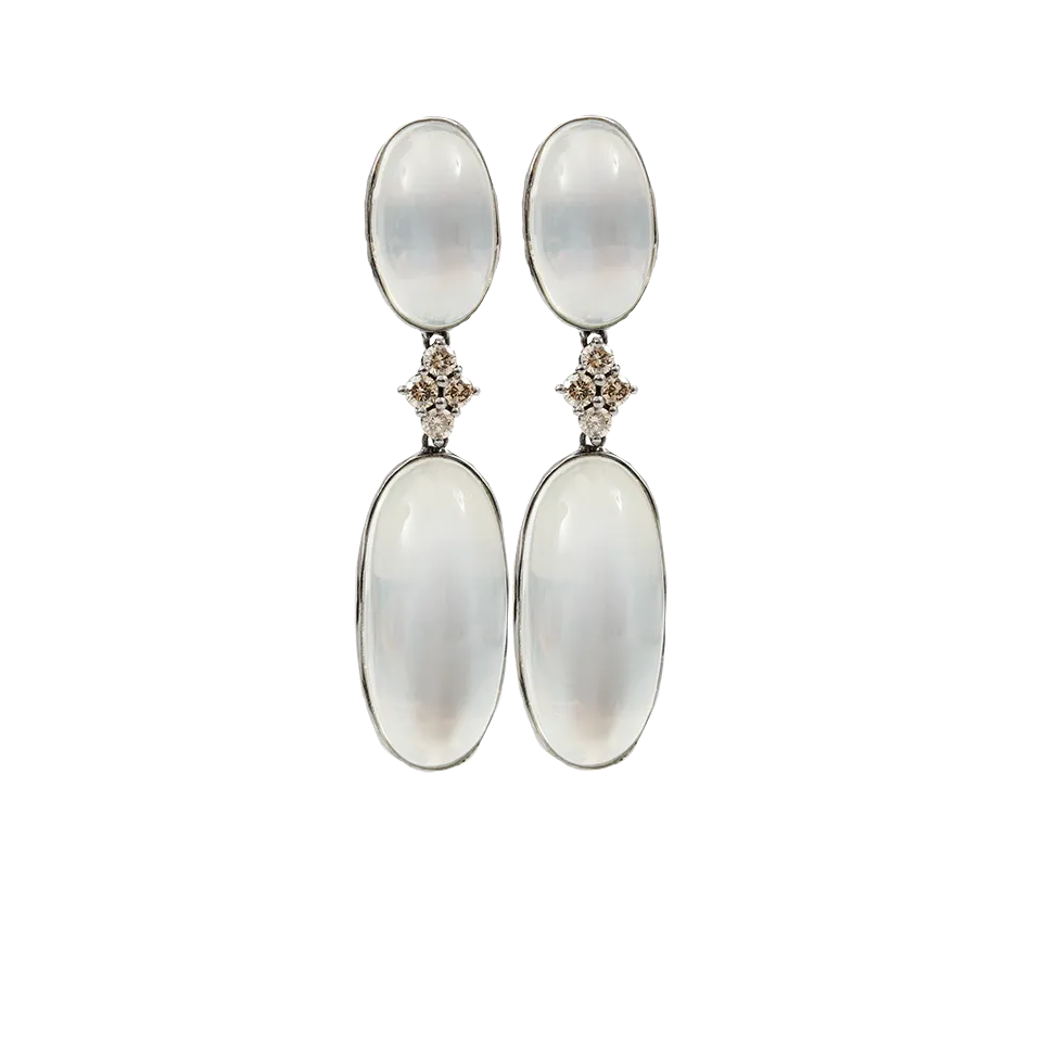 Silver Moonstone And Diamond Drop Earrings