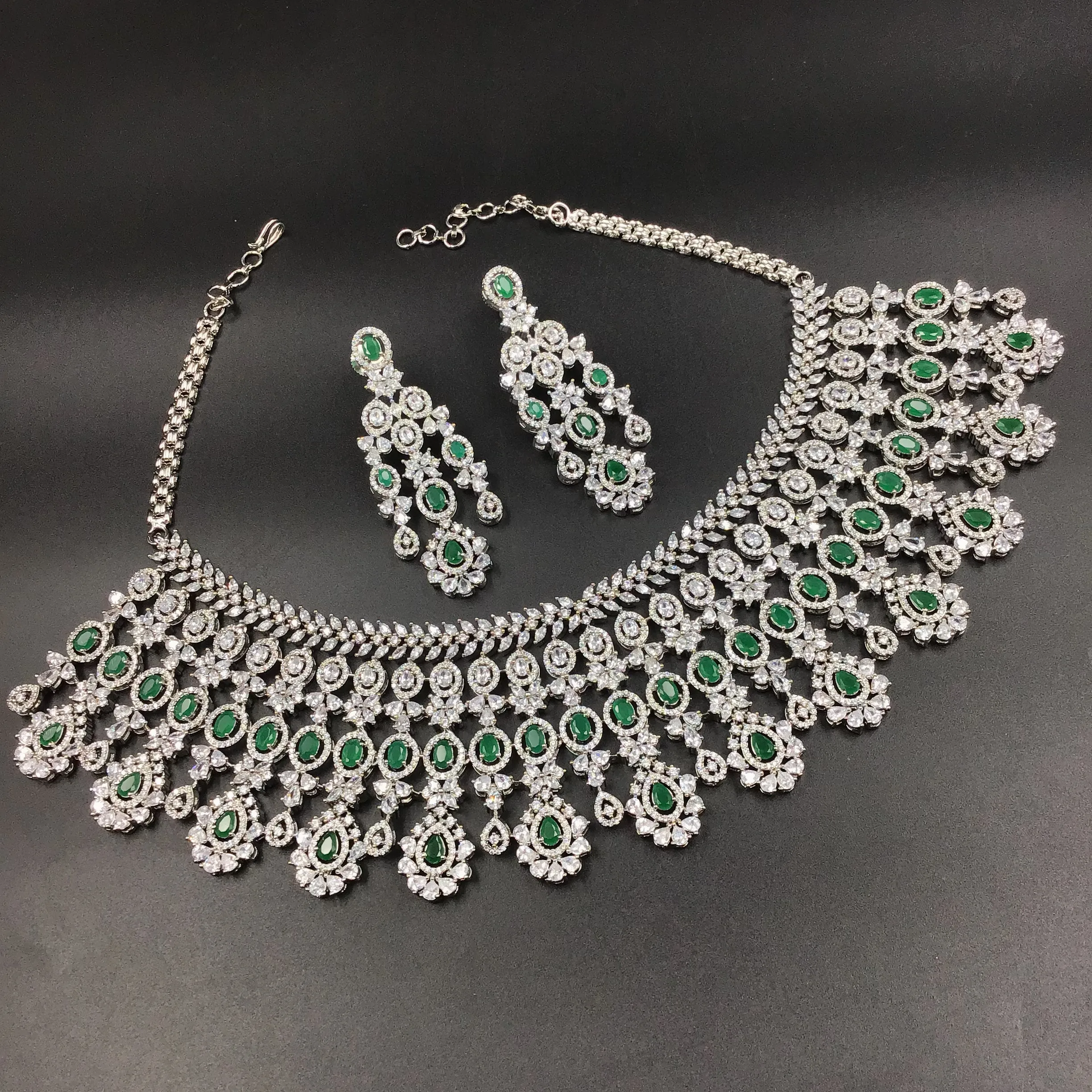 Silver Polish Zircon/AD Necklace Set 6765-69