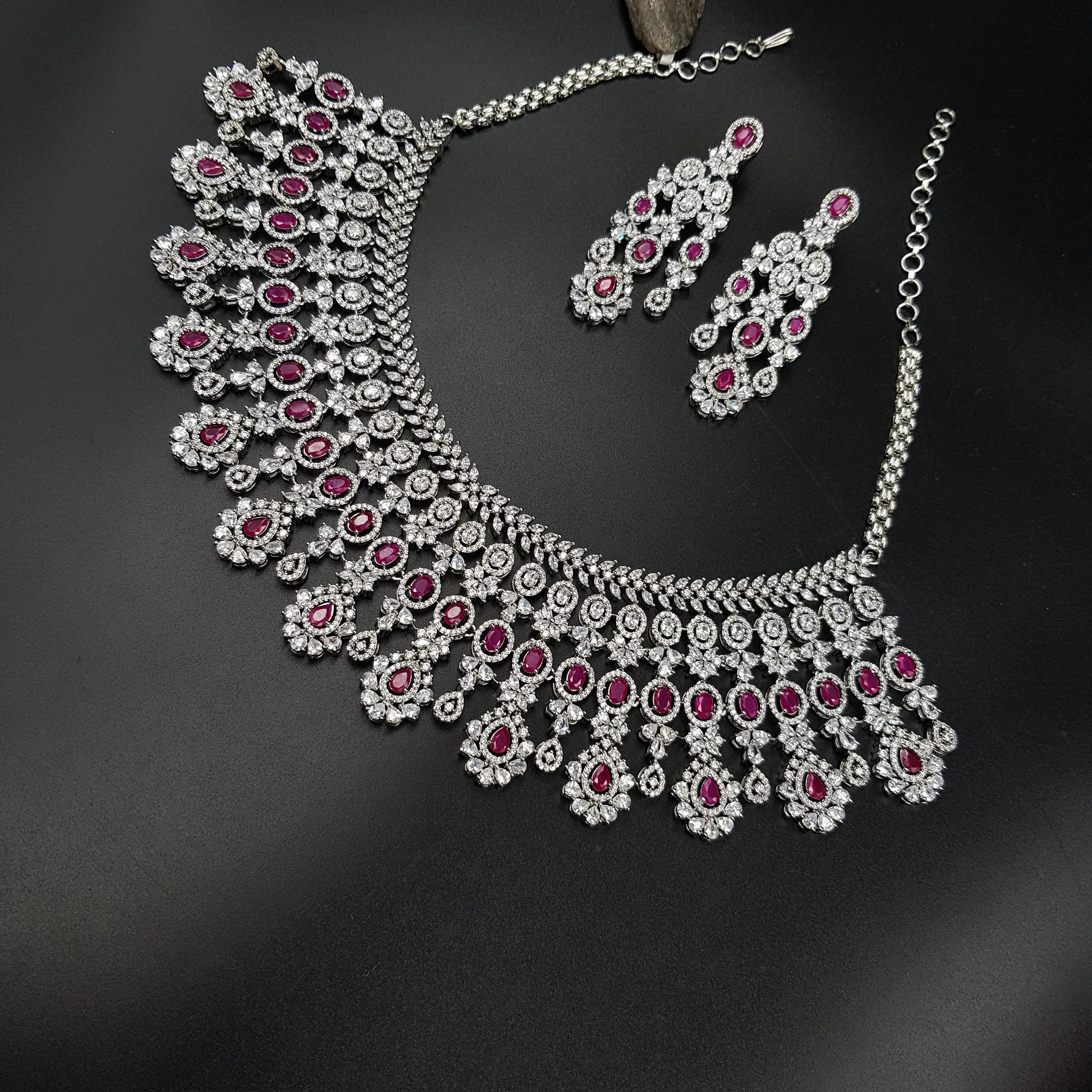 Silver Polish Zircon/AD Necklace Set 6765-69