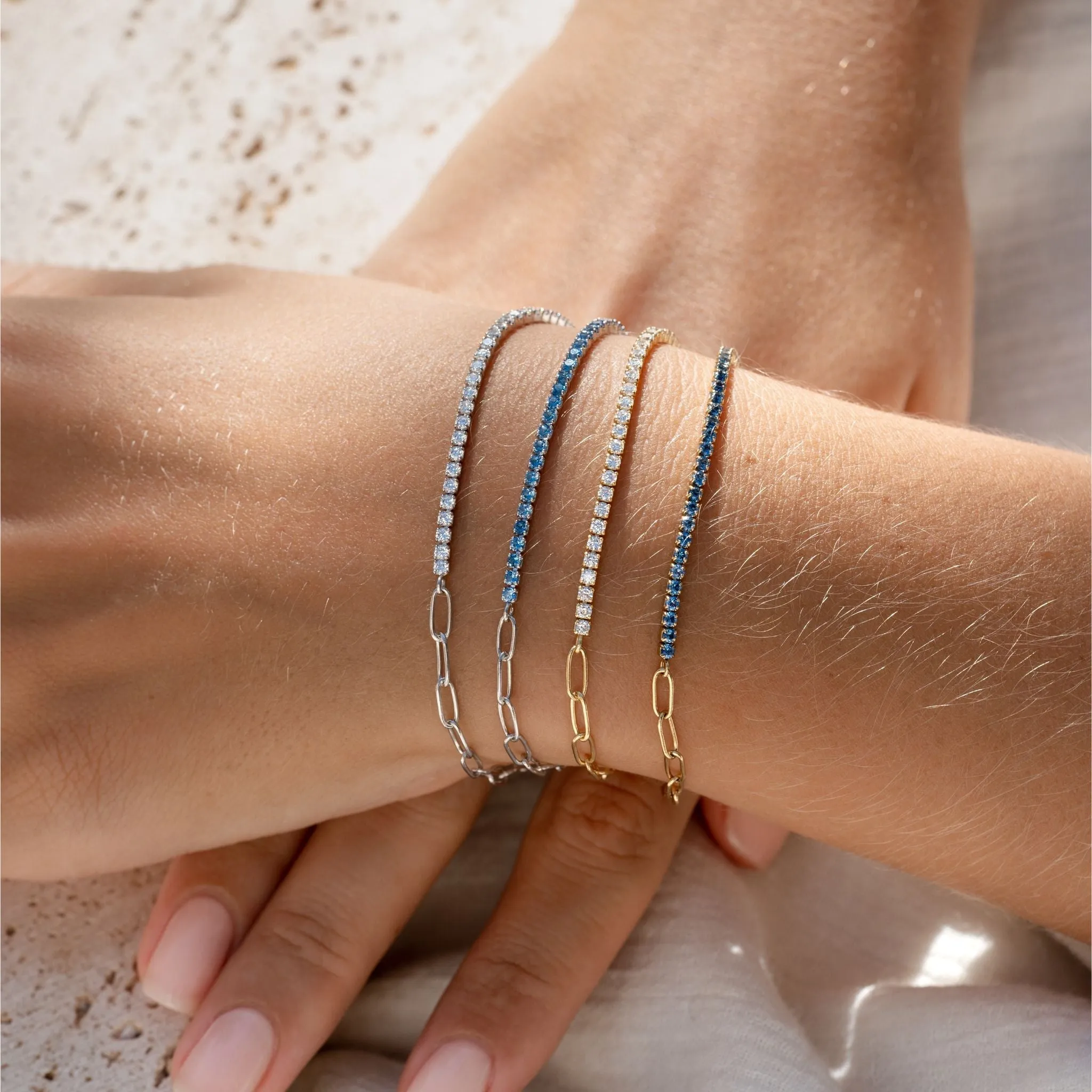 Silver Tennis Bracelet (Half) - White