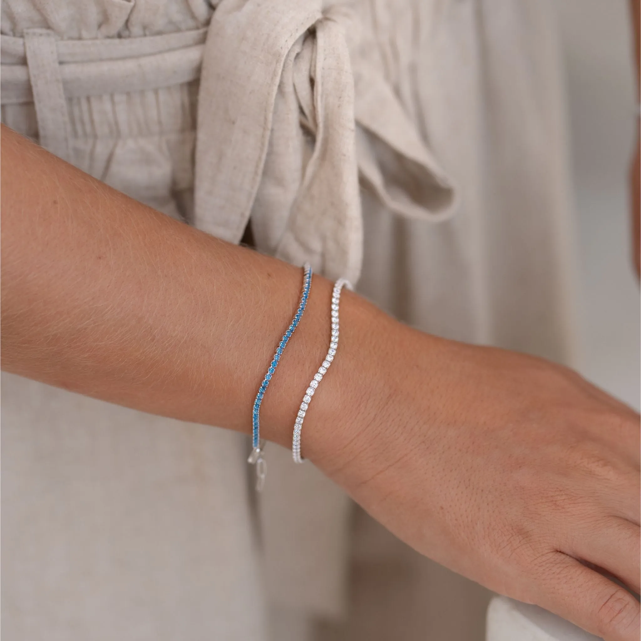 Silver Tennis Bracelet (Half) - White