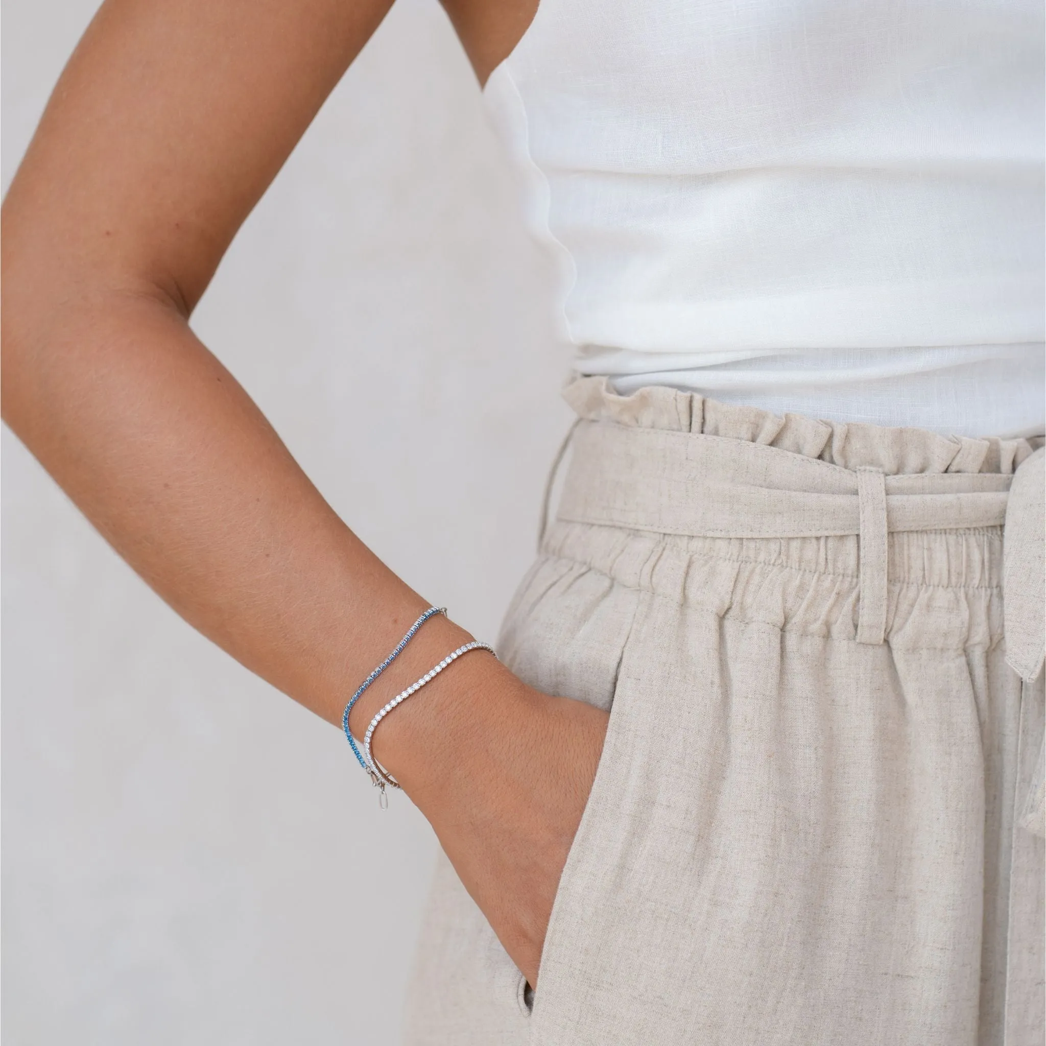 Silver Tennis Bracelet (Half) - White