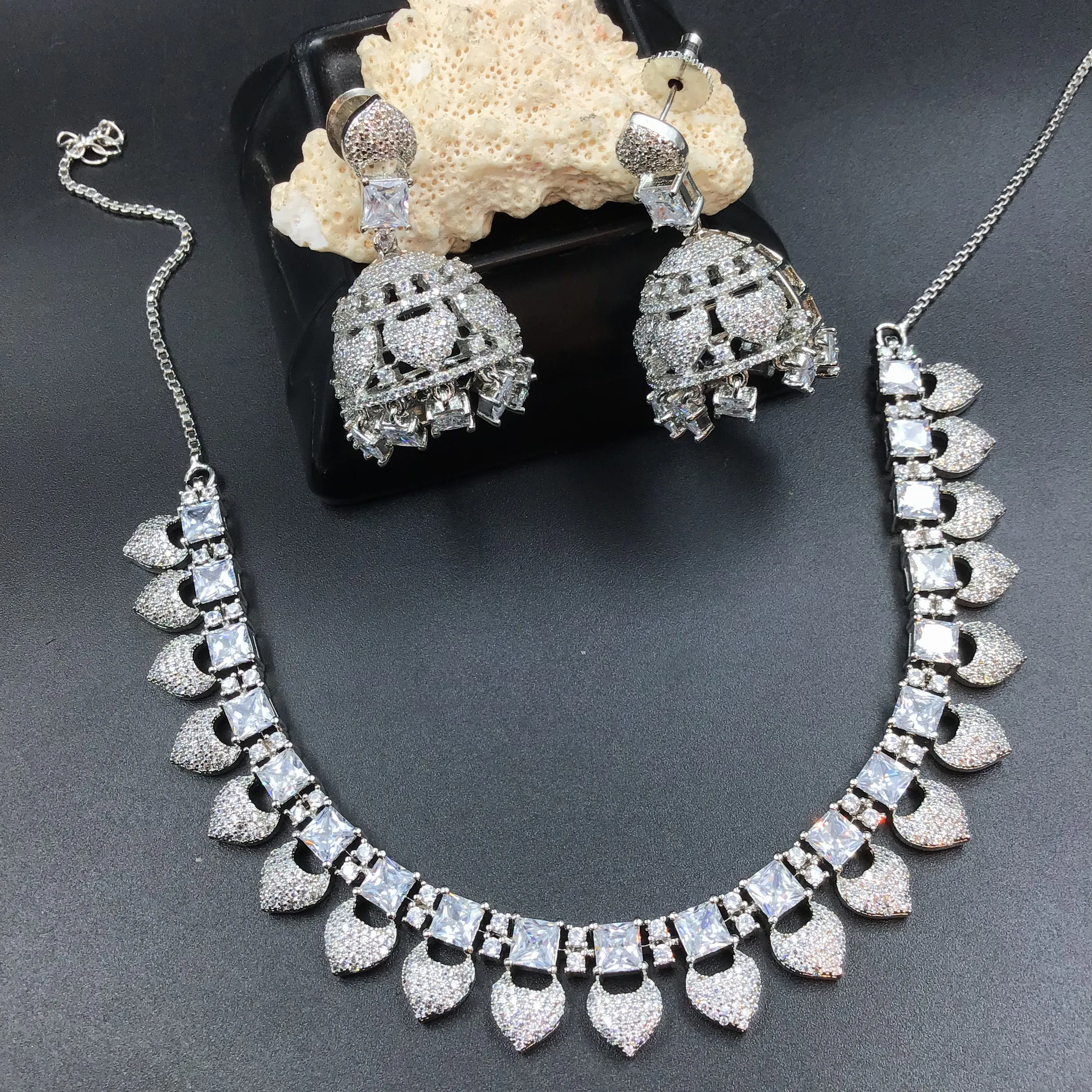 Silver Zircon/AD Necklace Set 15206-2353