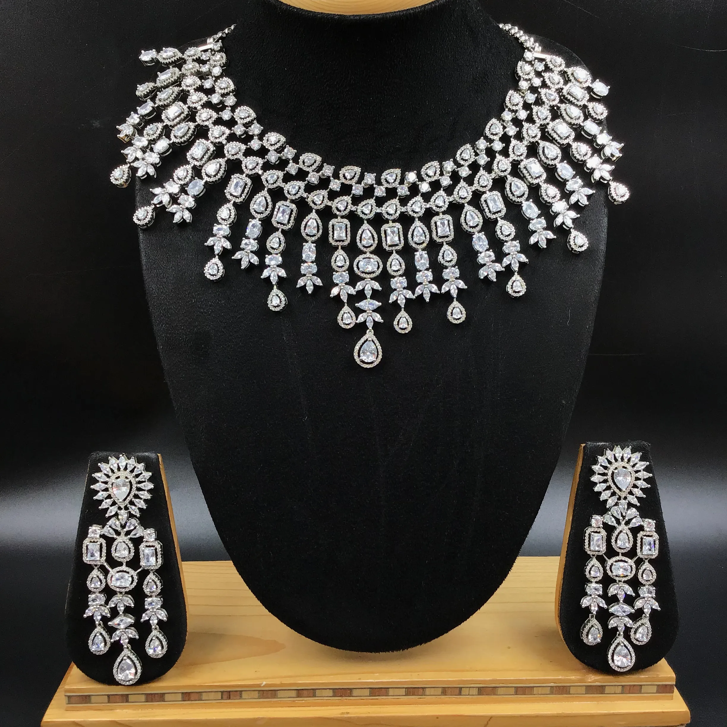 Silver Zircon/AD Necklace Set 15212-2359