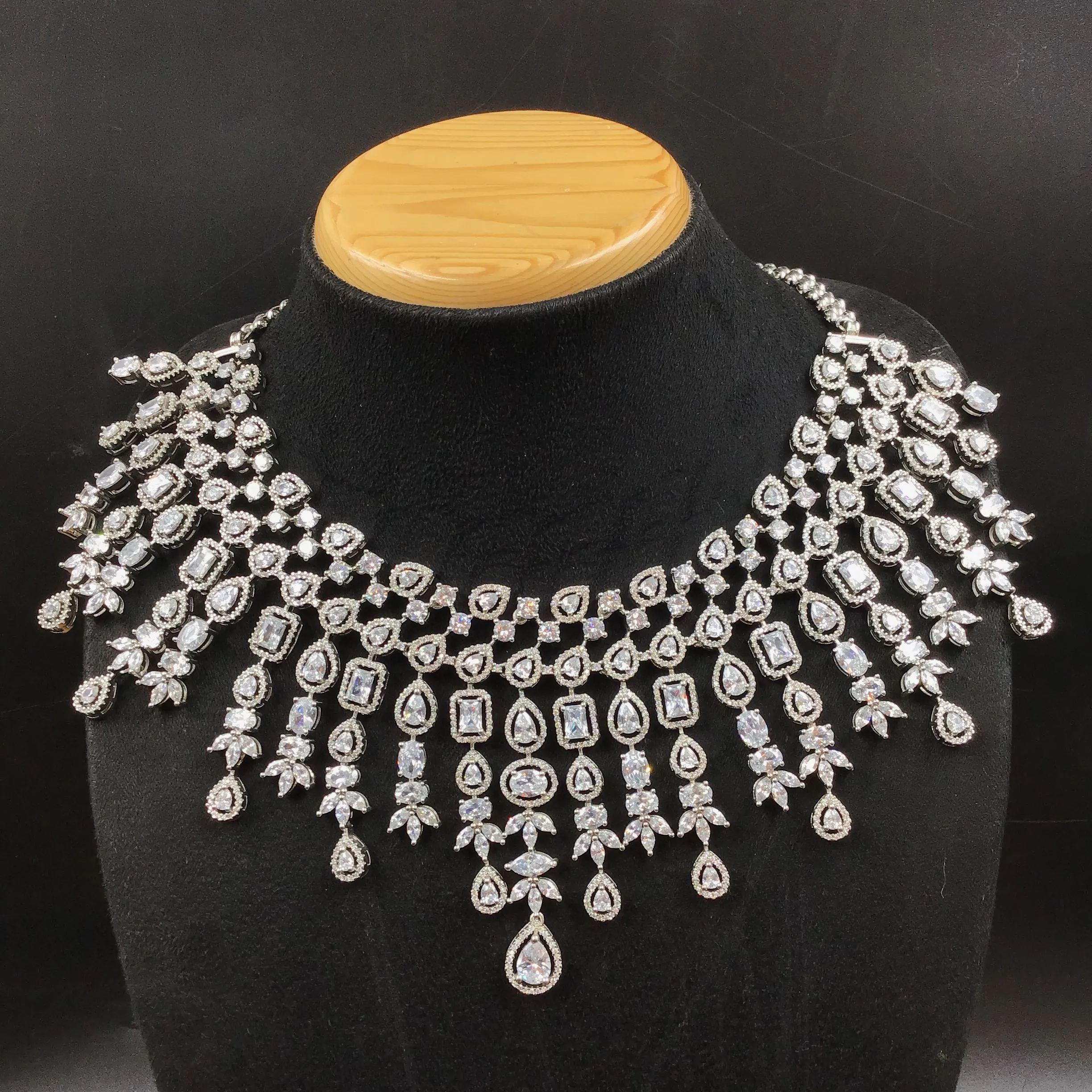 Silver Zircon/AD Necklace Set 15212-2359