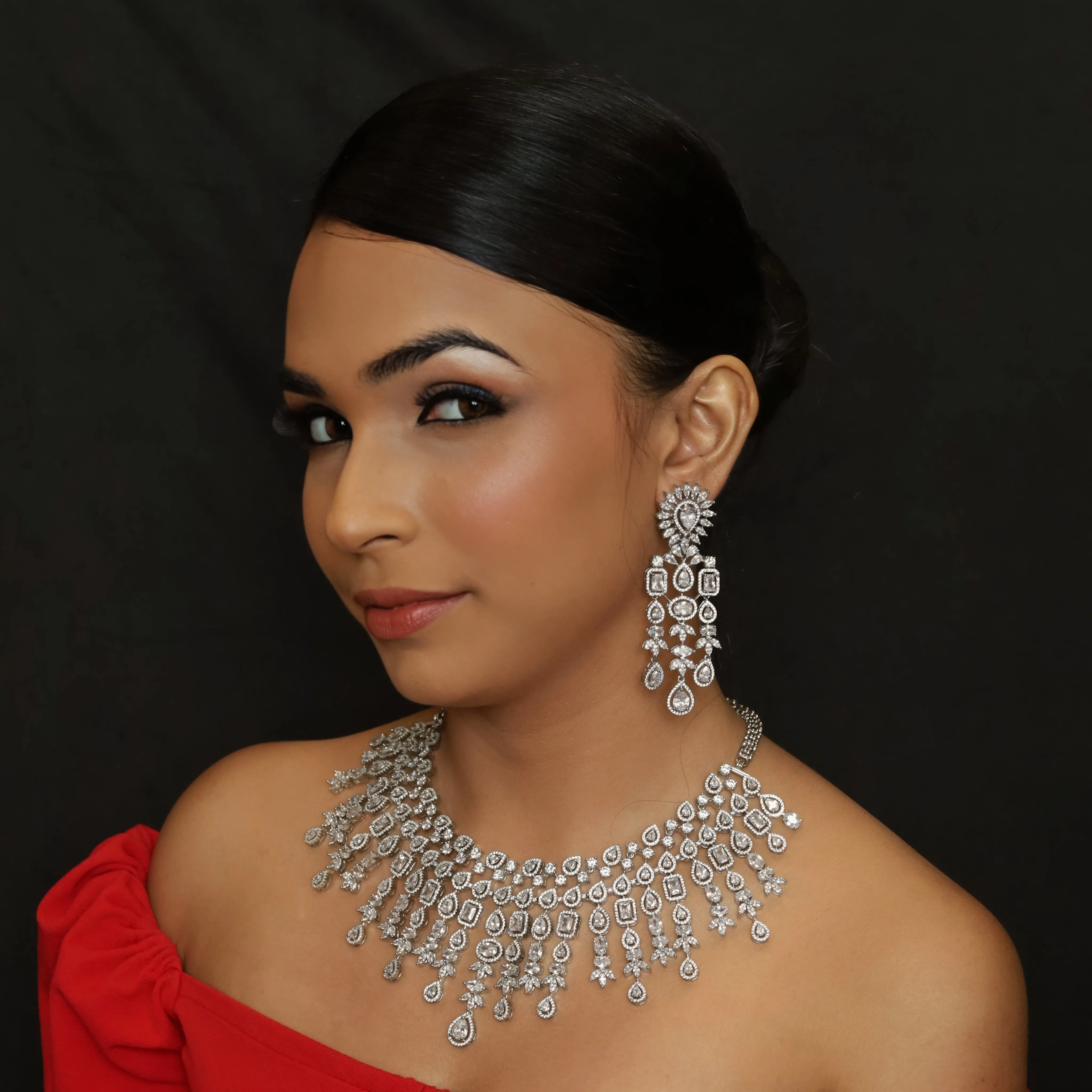 Silver Zircon/AD Necklace Set 15212-2359