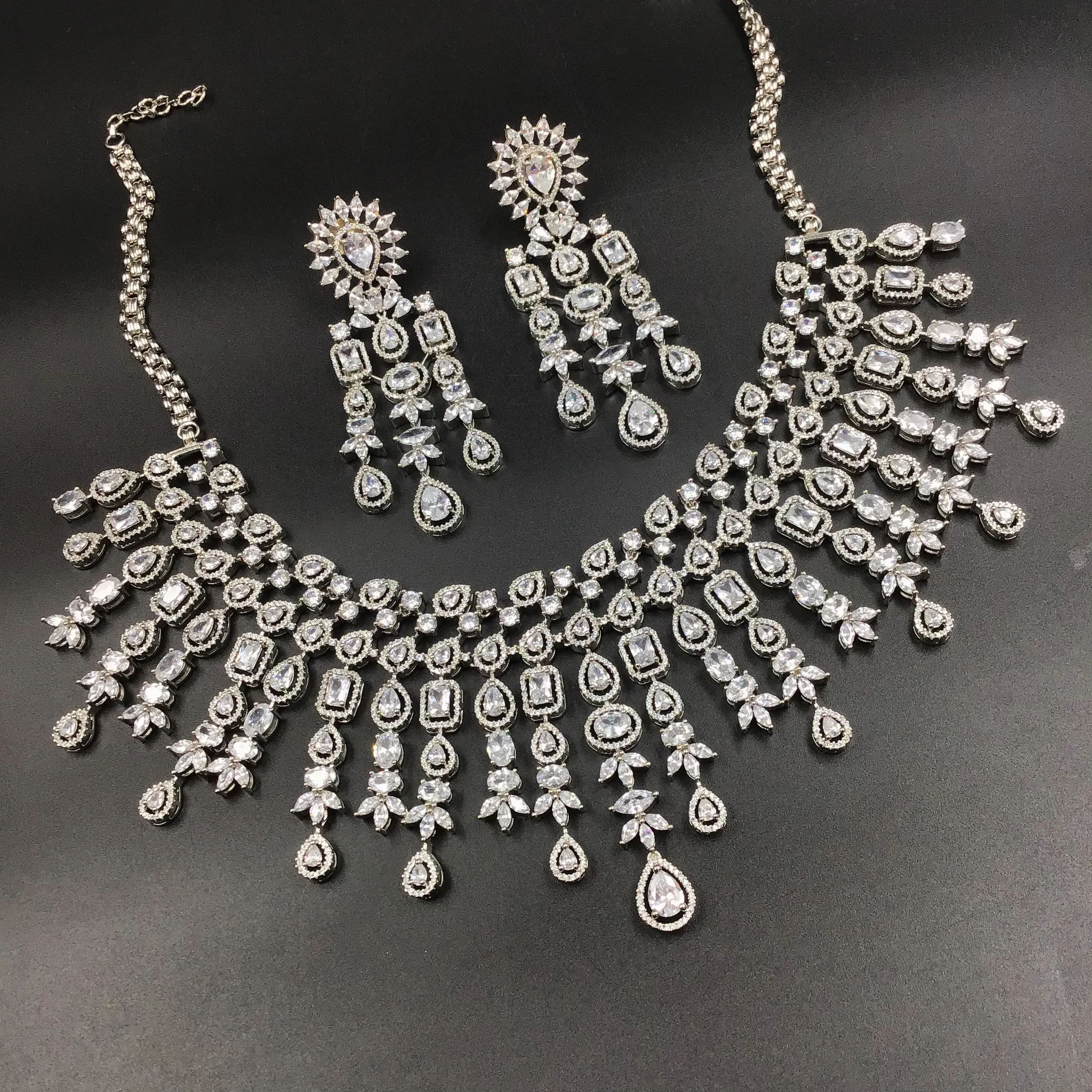 Silver Zircon/AD Necklace Set 15212-2359