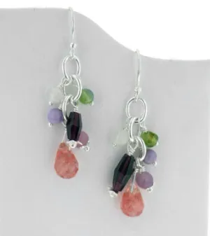 Sterling Silver Gemstone Beaded Hook Earrings with Cherry Quartz Briolette Drops