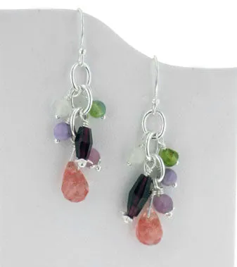 Sterling Silver Gemstone Beaded Hook Earrings with Cherry Quartz Briolette Drops