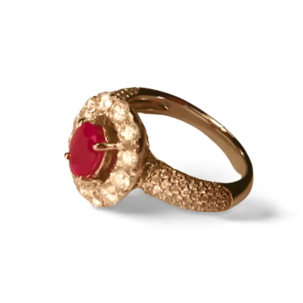 Stunning 14K White Gold Ruby Micro Pave Diamond Designer Ring