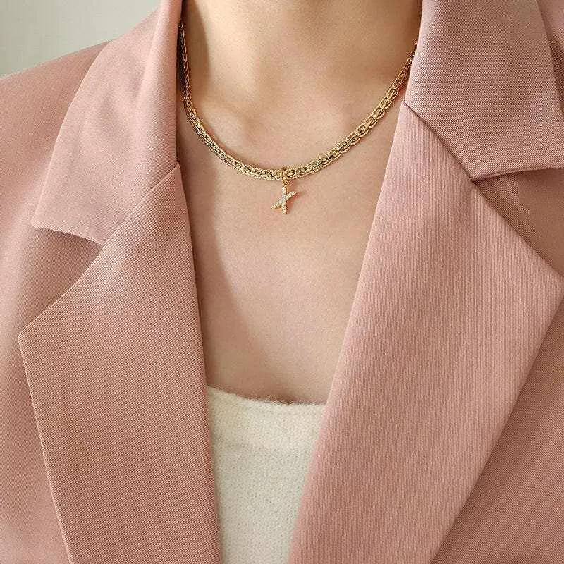 Stylish zircon letter pendant necklace