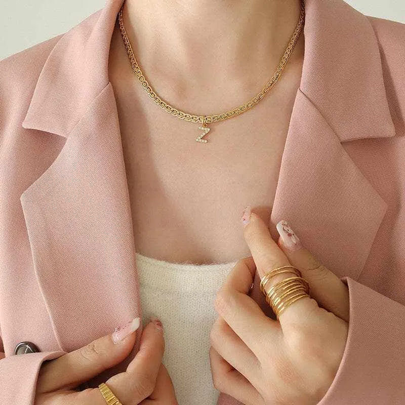 Stylish zircon letter pendant necklace
