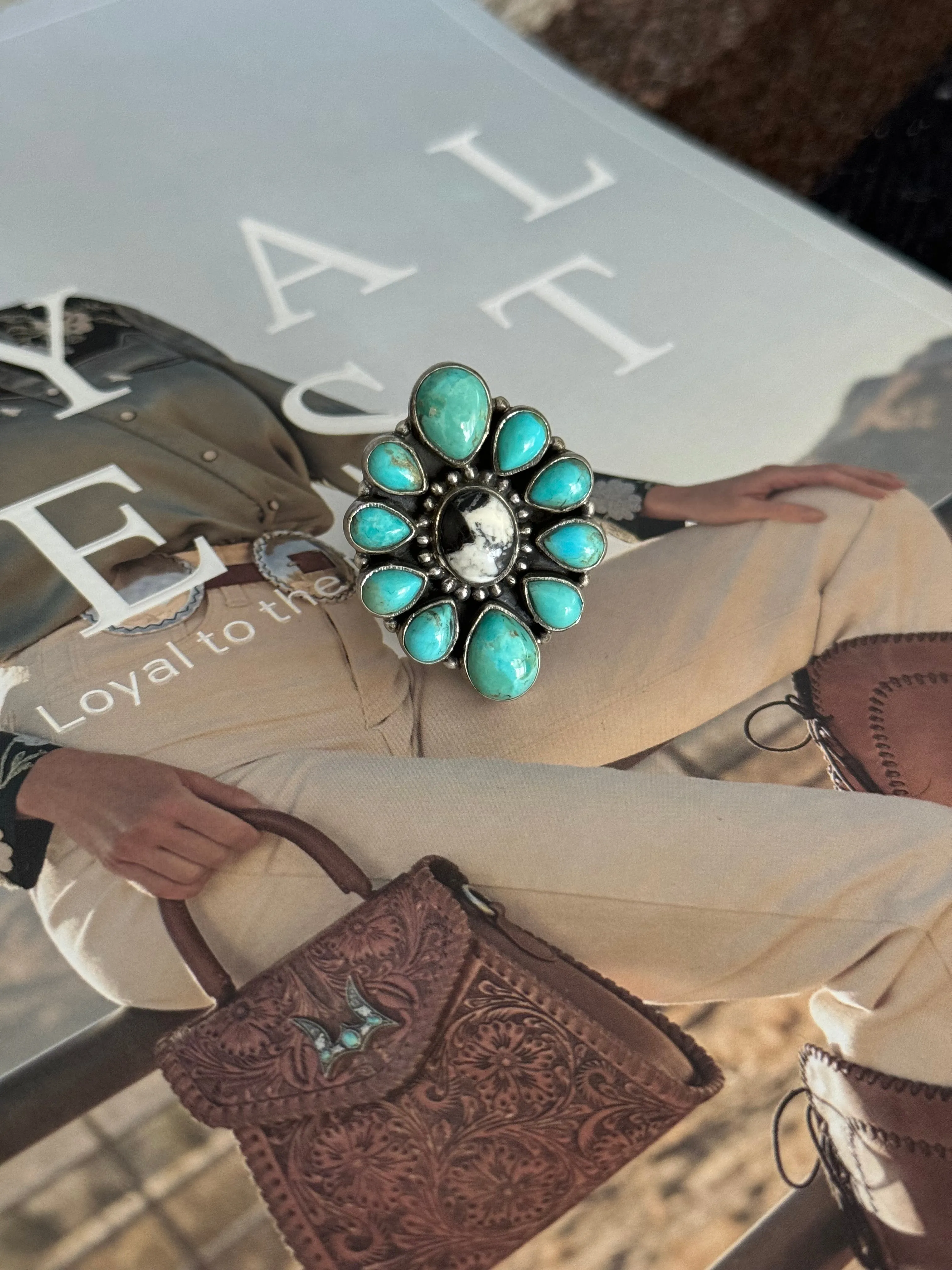 The Adjustable White Buffalo & Turquoise Ring