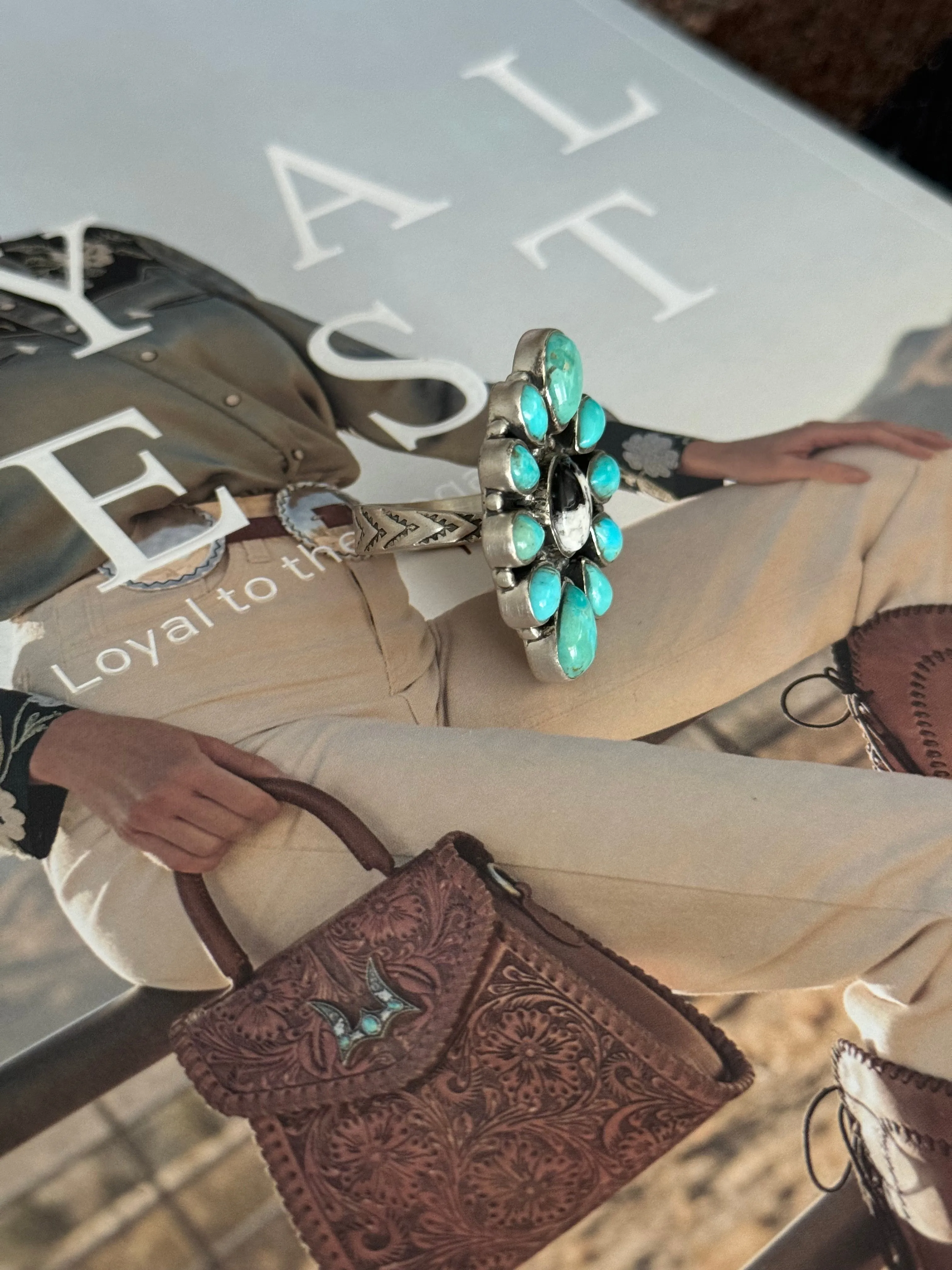 The Adjustable White Buffalo & Turquoise Ring