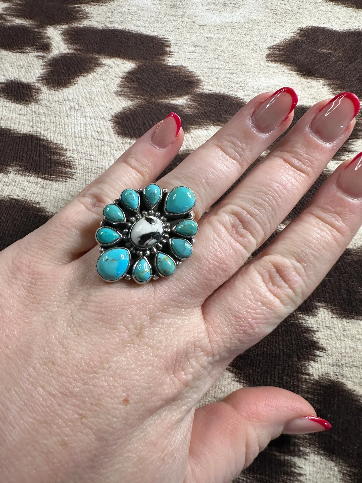 The Adjustable White Buffalo & Turquoise Ring