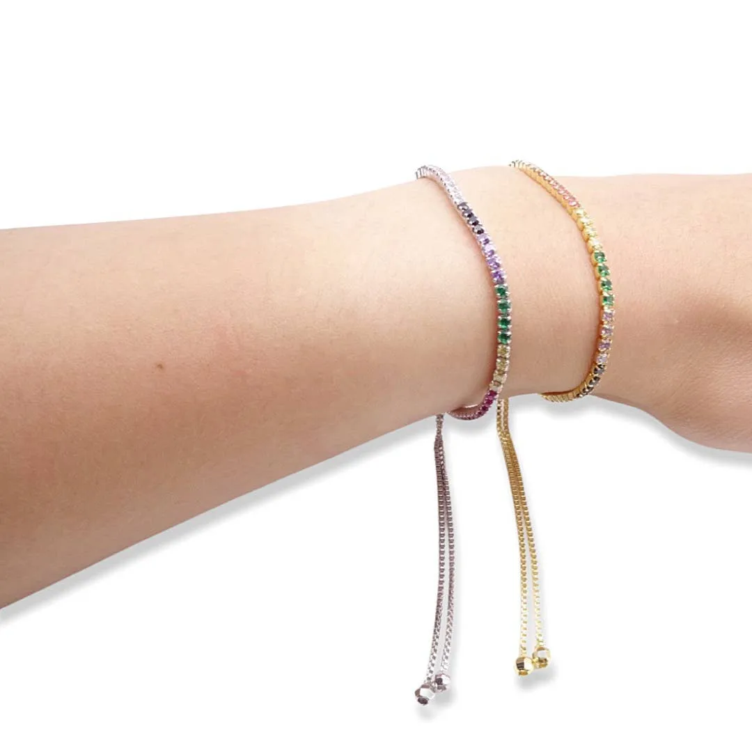 Thin CZ Rainbow Tennis Bracelet