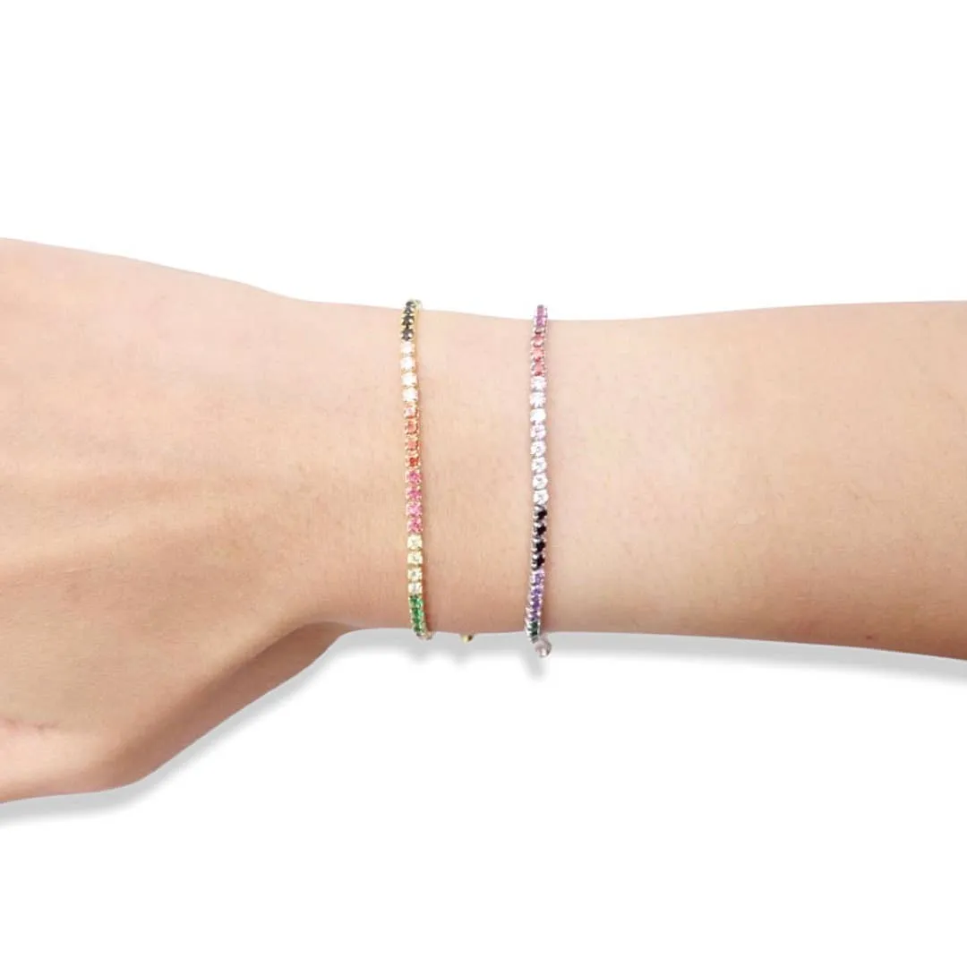 Thin CZ Rainbow Tennis Bracelet