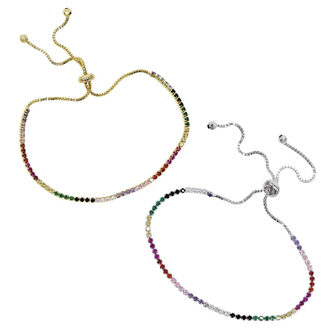 Thin CZ Rainbow Tennis Bracelet