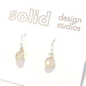Tiny Rainbow Moonstone & Sterling Silver Bezeled Earrings