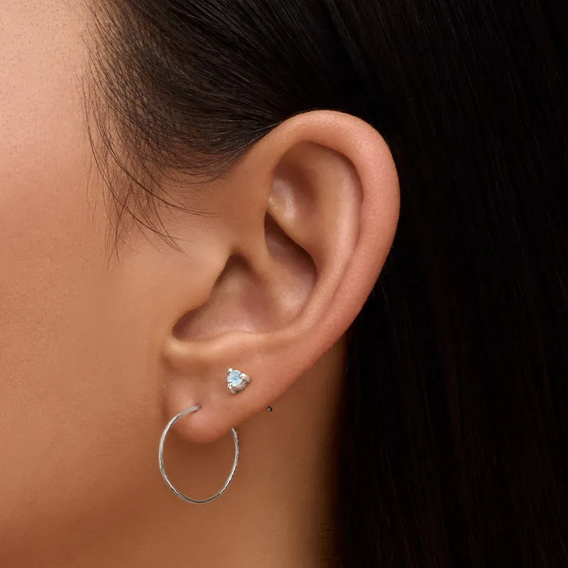 Tiny Stud, Rainbow Moonstone, Silver
