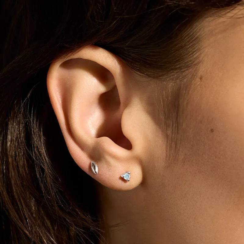Tiny Stud, Rainbow Moonstone, Silver