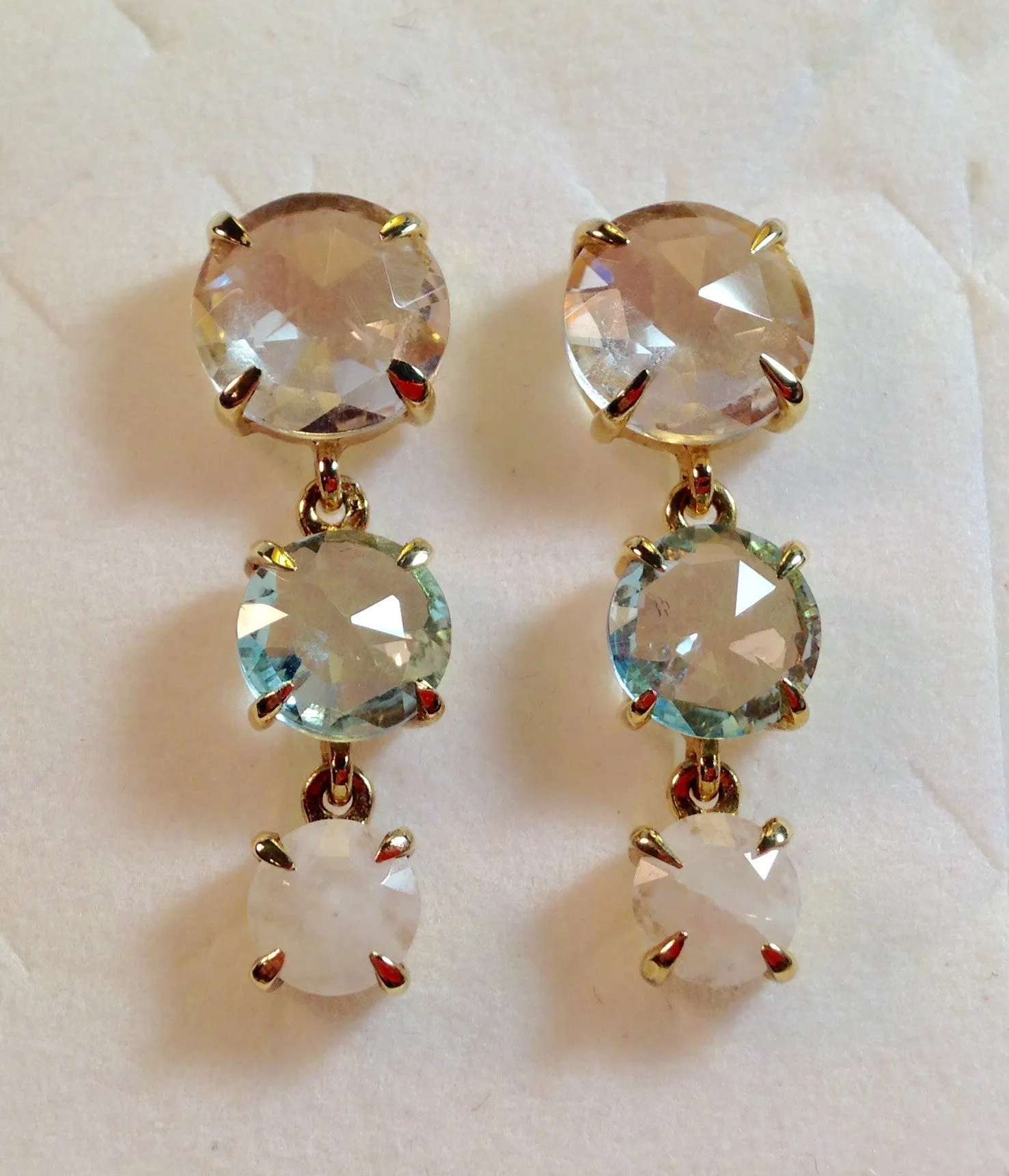 White Quartz, Blue Topaz & Rainbow Moonstone 925 Earrings
