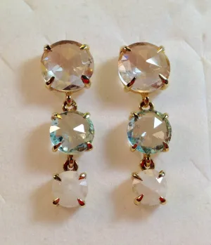 White Quartz, Blue Topaz & Rainbow Moonstone 925 Earrings