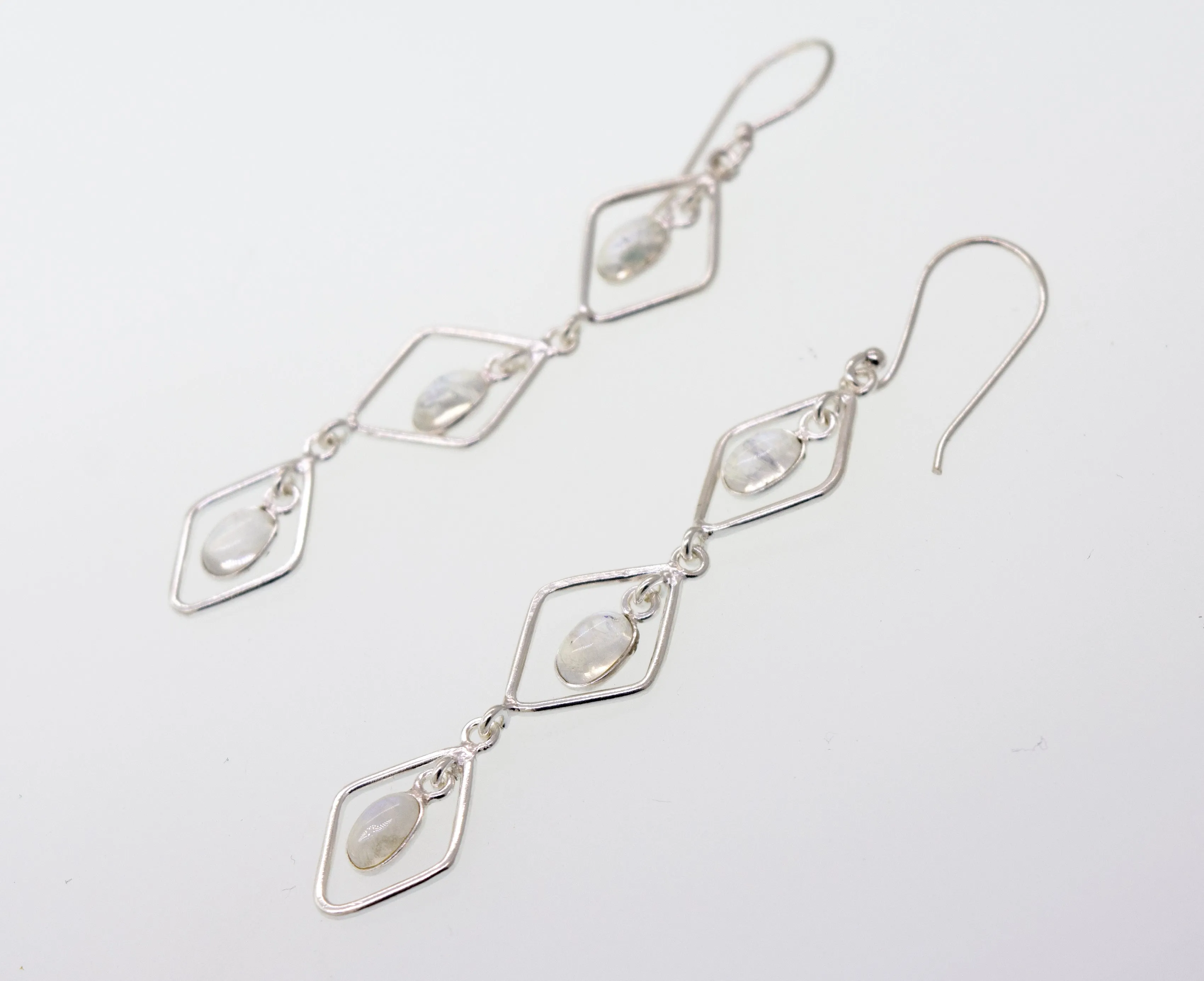 Wire Diamond Earrings with Moonstone