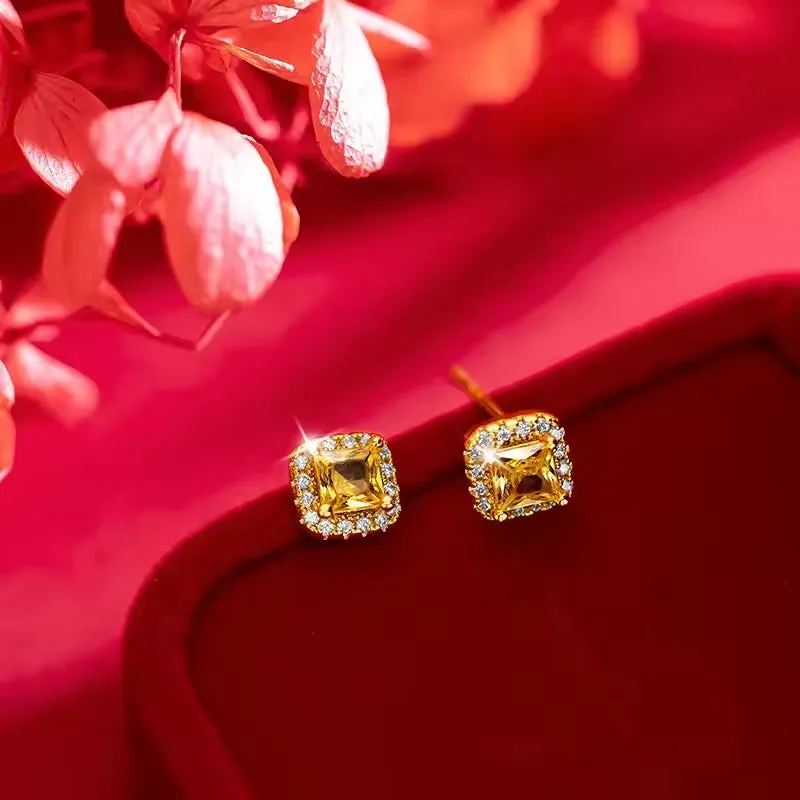 Women Square Zircon Necklace Ring Stud Earrings Jewelry B294799