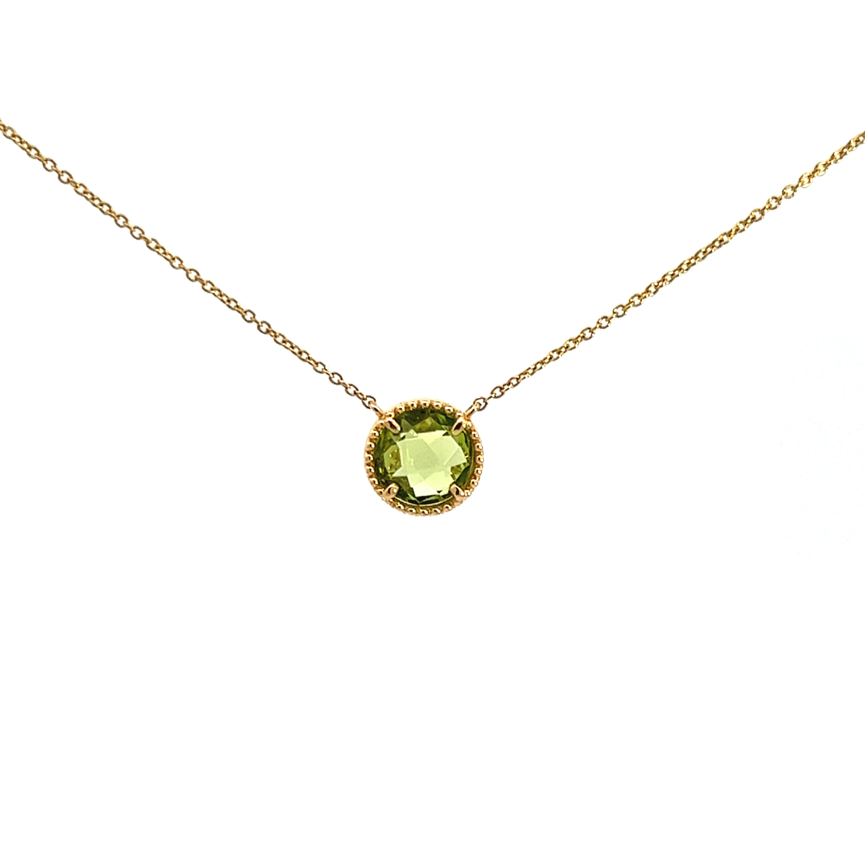 Yellow and rose gold necklaces with a rose quartz, lapis lazuli or peridot pendant